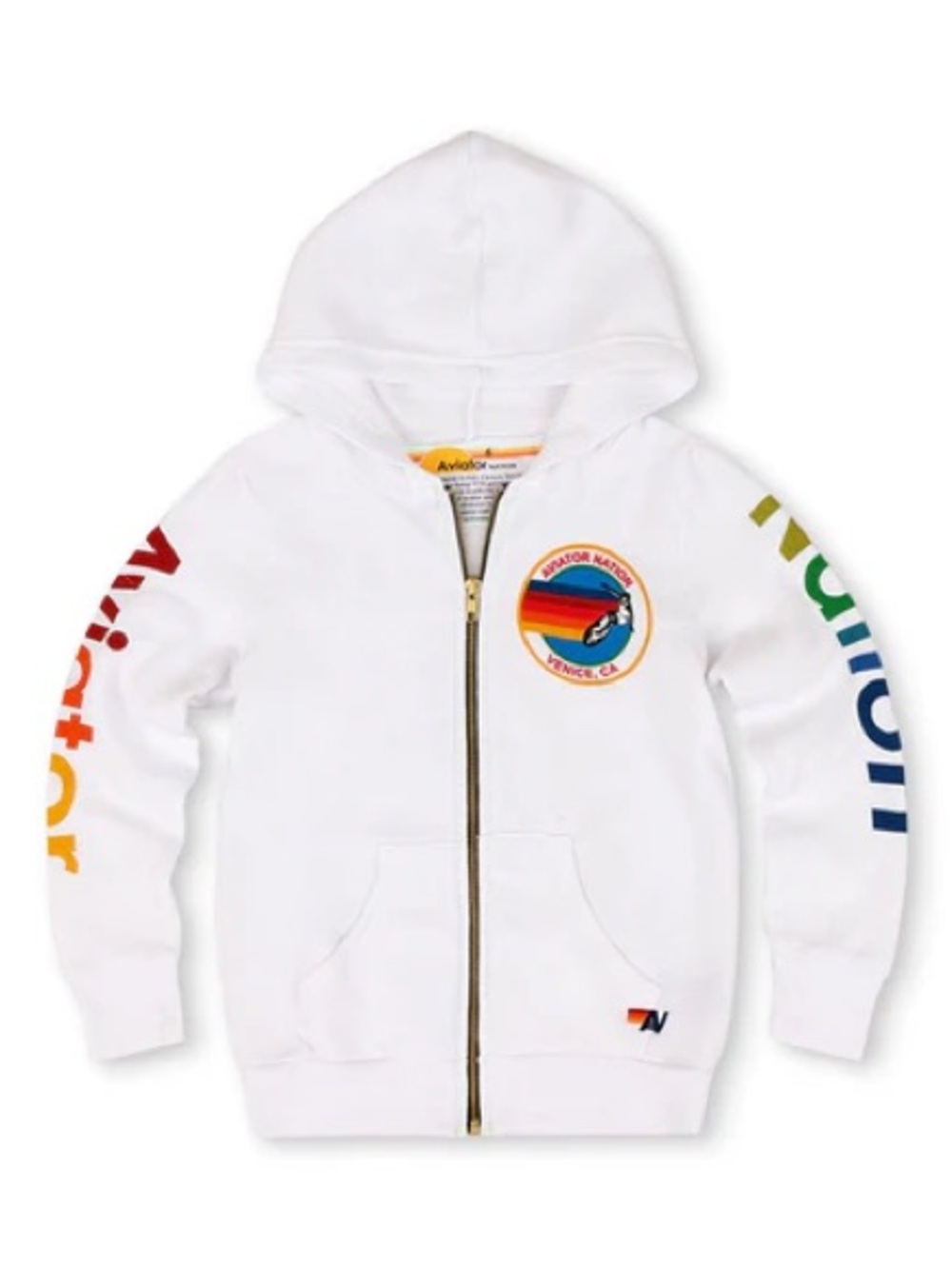 Aviator Nation White Kids' Rainbow Sleeve Zip Hoodie size 10